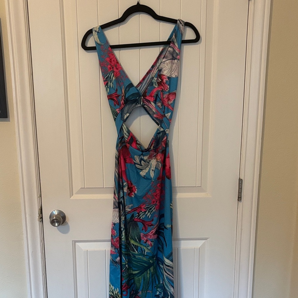 Tropical Print Cutout Maxi Dress
